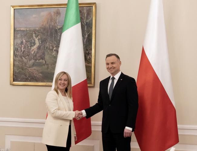 President Meloni meets with the President of the Republic of Poland, Andrzej Duda