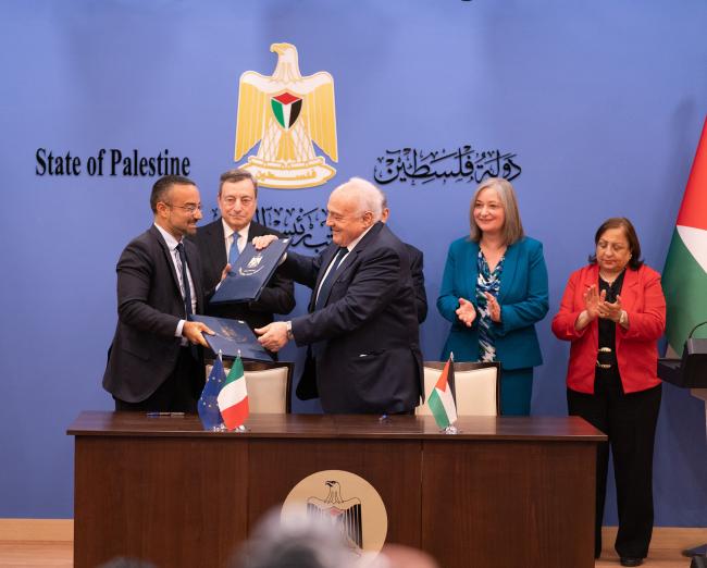 Il Presidente Draghi a Ramallah, firma di intese Italia - Palestina