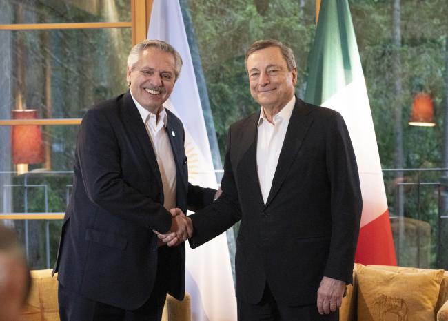 G7 Summit - PM Draghi meets with President Fernández of Argentina