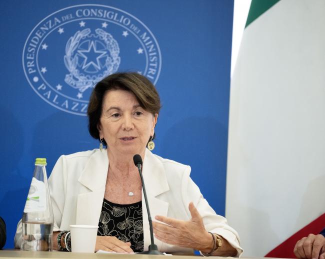 Minister Eugenia Maria Roccella during the press conference to illustrate the measures adopted by Council of Ministers meeting no. 49