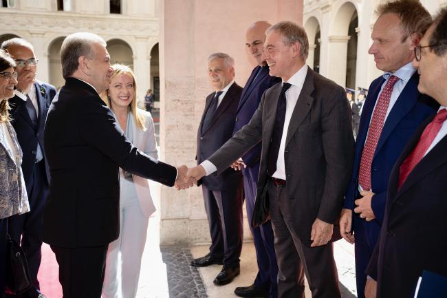 The President of Uzbekistan arrives at Palazzo Chigi