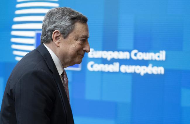 Il Presidente Draghi durante la seconda giornata del Consiglio europeo
