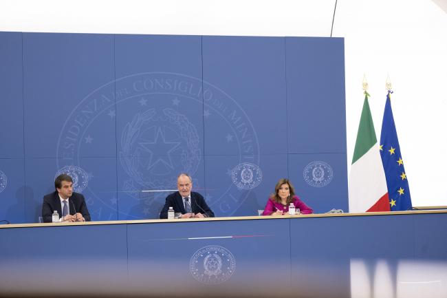 Ministers Calderoli, Casellati and Fitto during the press conference following Council of Ministers meeting no. 19