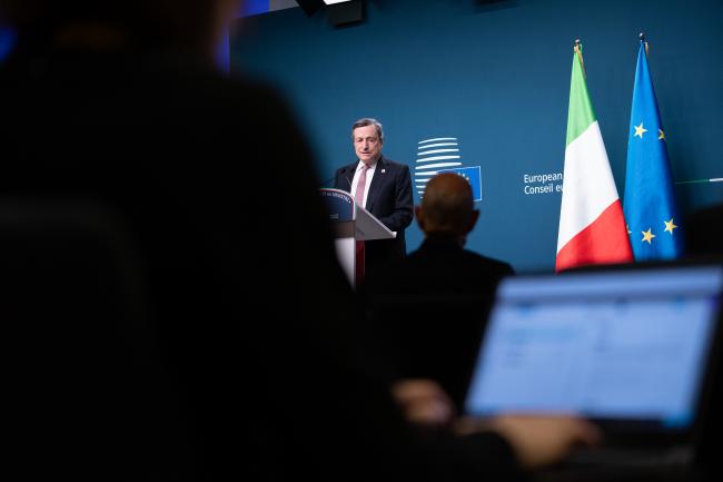 Il Presidente Draghi in conferenza stampa al termine del Consiglio europeo