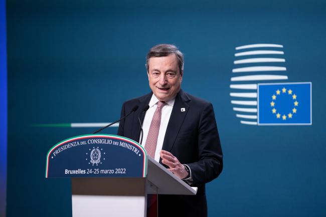 Il Presidente Draghi in conferenza stampa al termine del Consiglio europeo