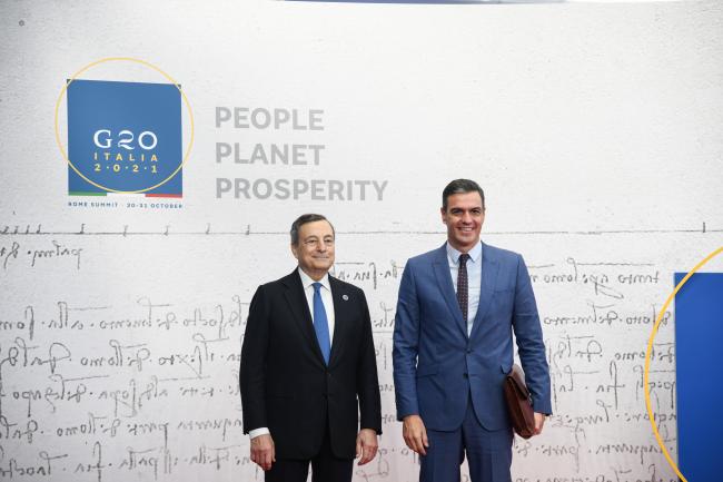 G20 Rome Summit, il Presidente Draghi accoglie il Presidente del Governo di Spagna, Pedro Sánchez