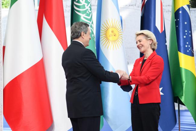 G20 Rome Summit, il Presidente Draghi accoglie la Presidente della Commissione europea, Ursula von der leyen